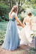 A-line Dusty Blue Tulle Long Custom Bridesmaid Dresses , BN1277