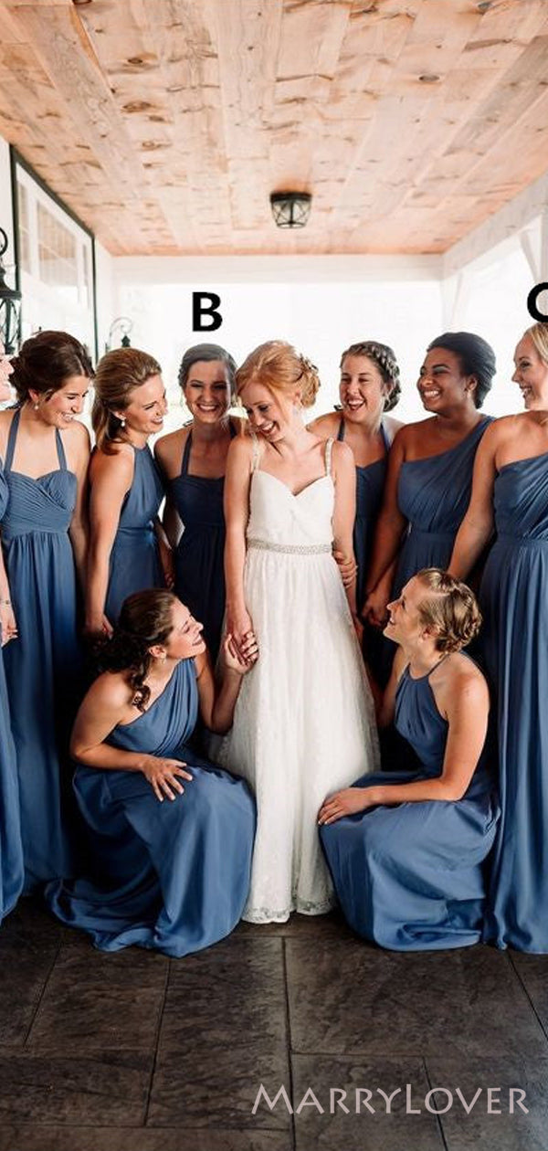 Mismatched A-line Dusty Blue Chiffon Long Custom Bridesmaid Dresses , BN1278 Mismatched A-line Dusty Blue Chiffon Long Custom Bridesmaid Dresses , BN1278