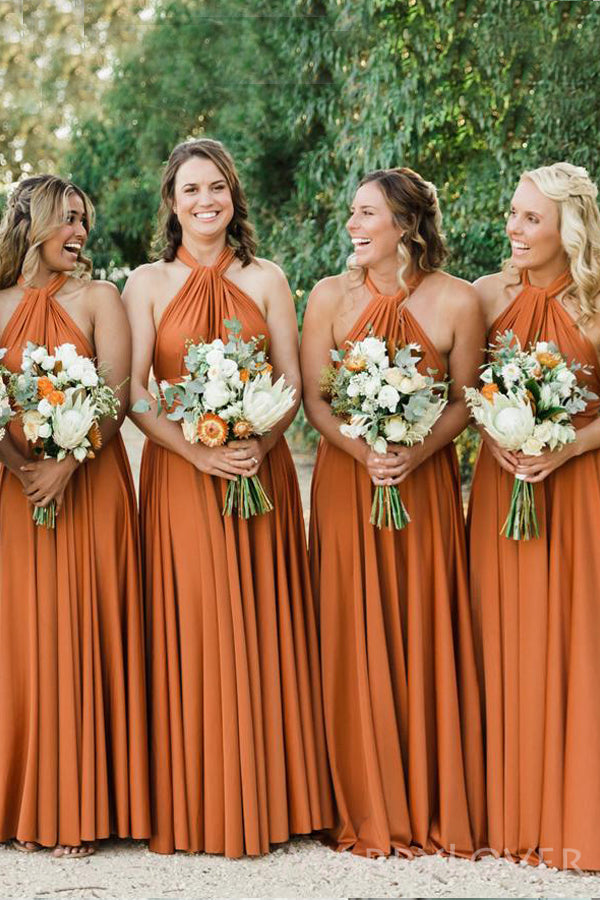 A-line Burnt Orange Halter Long Custom Bridesmaid Dresses , BN1284 A-line Burnt Orange Halter Long Custom Bridesmaid Dresses , BN1284