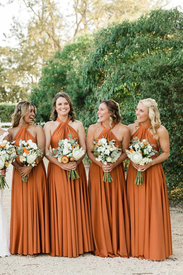 A-line Burnt Orange Halter Long Custom Bridesmaid Dresses , BN1284 MarryLover A-line Burnt Orange Halter Long Custom Bridesmaid Dresses , BN1284 MarryLover