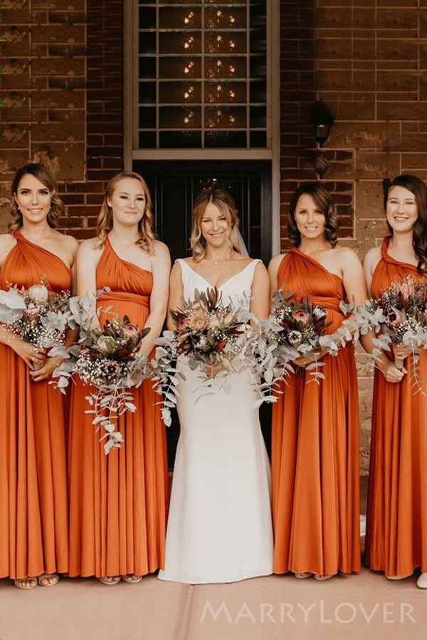Simple One Shoulder A-line Burnt Orange Long Custom Bridesmaid Dresses , BN1286 Simple One Shoulder A-line Burnt Orange Long Custom Bridesmaid Dresses , BN1286