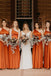 Simple One Shoulder A-line Burnt Orange Long Custom Bridesmaid Dresses , BN1286