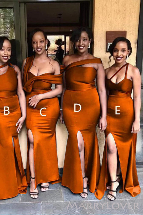 Mismatched Burnt Orange Satin Side Slit Long Mermaid Custom Bridesmaid MarryLover Mismatched Burnt Orange Satin Side Slit Long Mermaid Custom Bridesmaid MarryLover