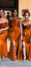 Mismatched Burnt Orange Satin Side Slit Long Mermaid Custom Bridesmaid Dresses , BN1287