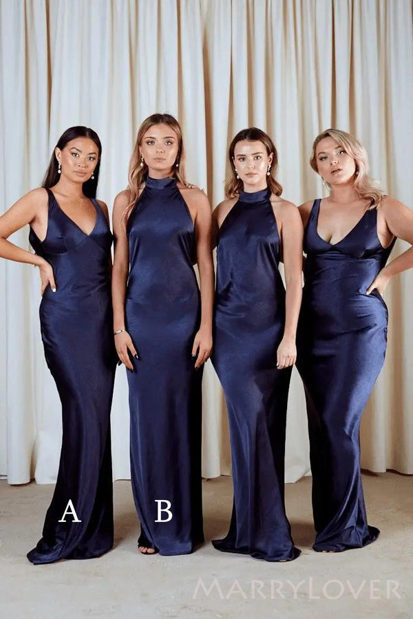 Mismatched Navy Blue Satin Long Custom Bridesmaid Dresses , BN1305 Mismatched Navy Blue Satin Long Custom Bridesmaid Dresses , BN1305