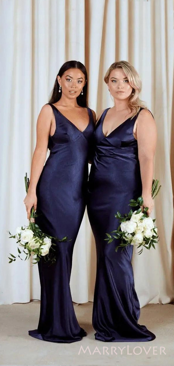 Mismatched Navy Blue Satin Long Custom Bridesmaid Dresses , BN1305 Mismatched Navy Blue Satin Long Custom Bridesmaid Dresses , BN1305