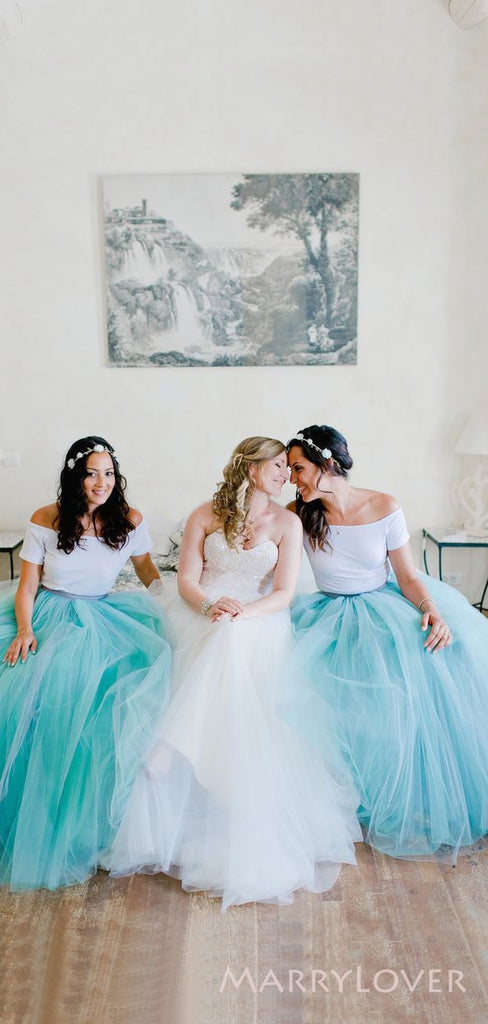 A-line Two Pieces Tulle Long Custom Bridesmaid Dresses , BN1307 A-line Two Pieces Tulle Long Custom Bridesmaid Dresses , BN1307