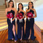 Simple Mermaid Strapless Side Slit Navy Blue Long Custom Bridesmaid Dresses , BN1318