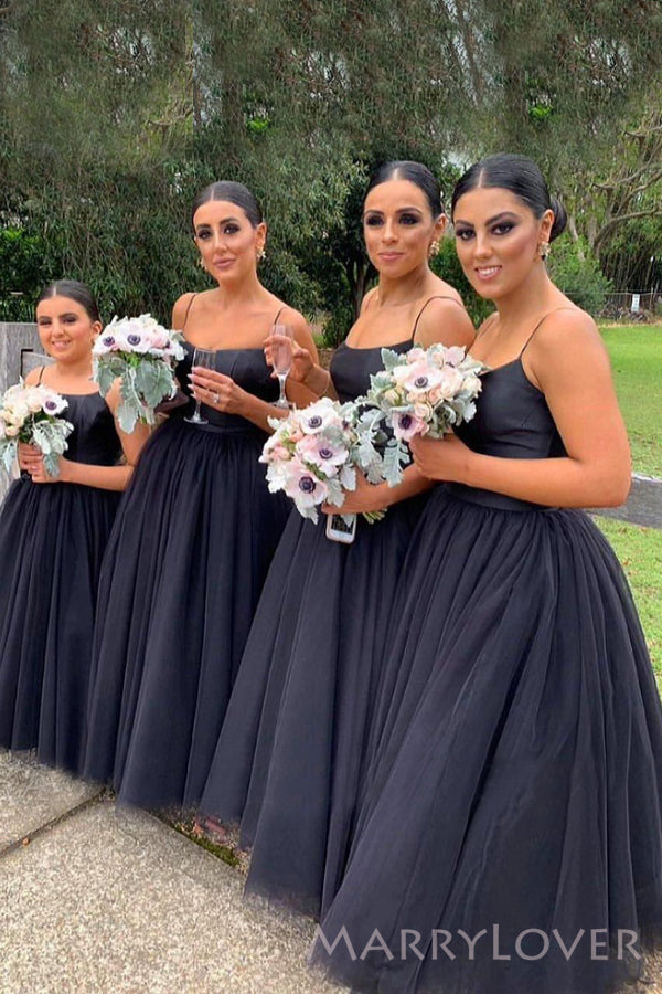 A-line Spaghetti Straps Tulle Long Custom Bridesmaid Dresses , BN1319 – MarryLover