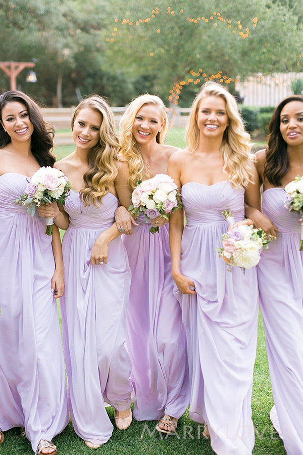 A-line Lilac Chiffon Strapless Long Custom Bridesmaid Dresses , BN1342 A-line Lilac Chiffon Strapless Long Custom Bridesmaid Dresses , BN1342