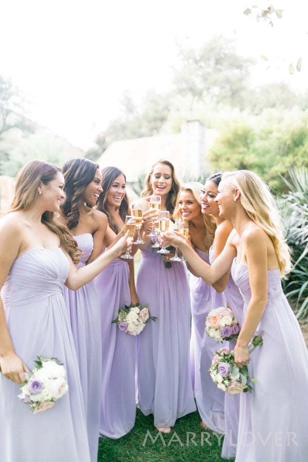 A-line Lilac Chiffon Strapless Long Custom Bridesmaid Dresses , BN1342 MarryLover A-line Lilac Chiffon Strapless Long Custom Bridesmaid Dresses , BN1342 MarryLover