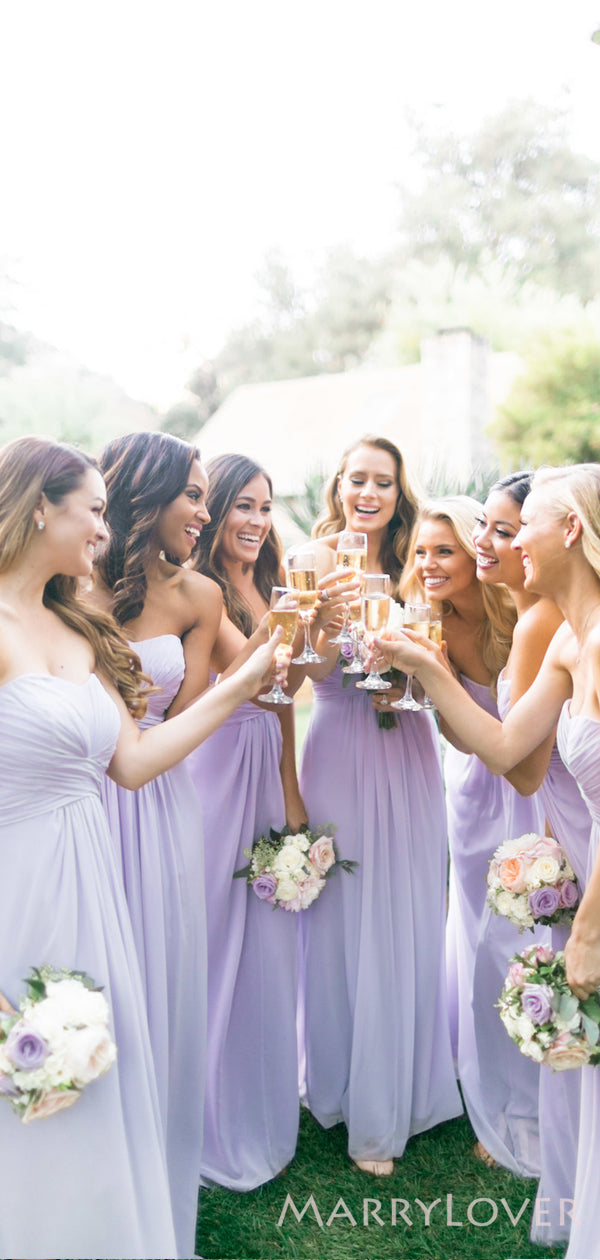 A-line Lilac Chiffon Strapless Long Custom Bridesmaid Dresses , BN1342 MarryLover A-line Lilac Chiffon Strapless Long Custom Bridesmaid Dresses , BN1342 MarryLover
