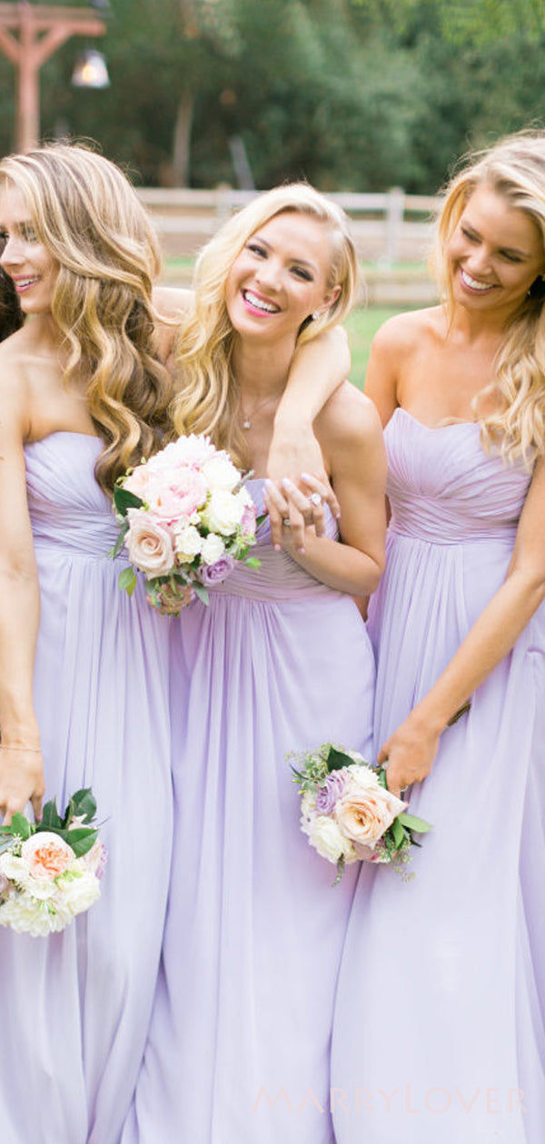A-line Lilac Chiffon Strapless Long Custom Bridesmaid Dresses , BN1342 – MarryLover