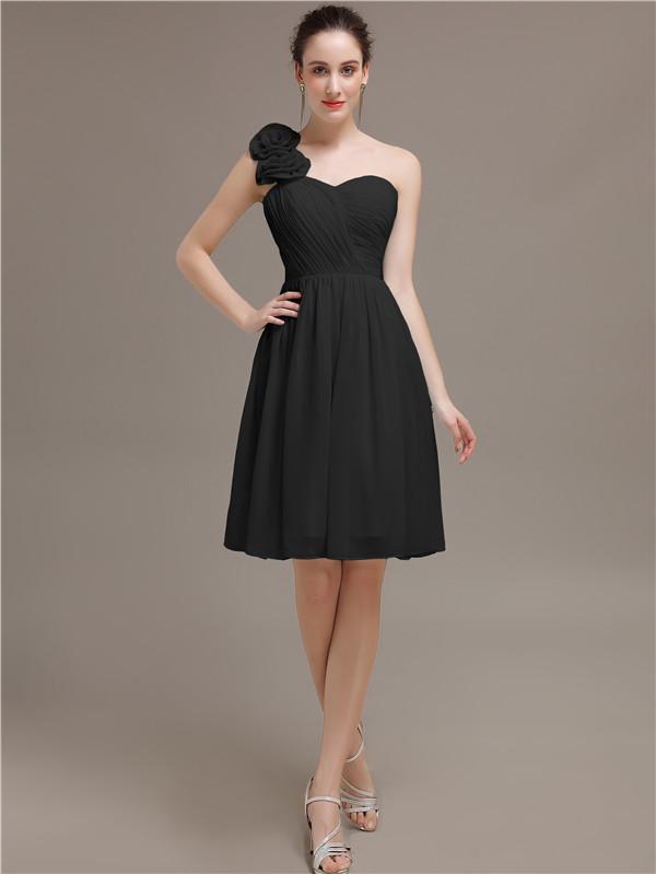 Sheath One-shoulder Simple Black Short Bridesmaid Dresses, BD0620
