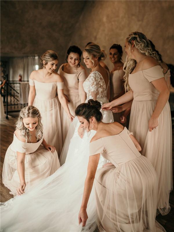 A-line Floor-length Off-shoulder Long Tulle Bridesmaid Dresses, BD0591 MarryLover A-line Floor-length Off-shoulder Long Tulle Bridesmaid Dresses, BD0591 MarryLover