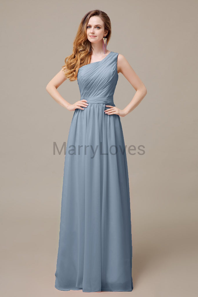 One Shoulder Pleats Floor Length Bridesmaid Dresses