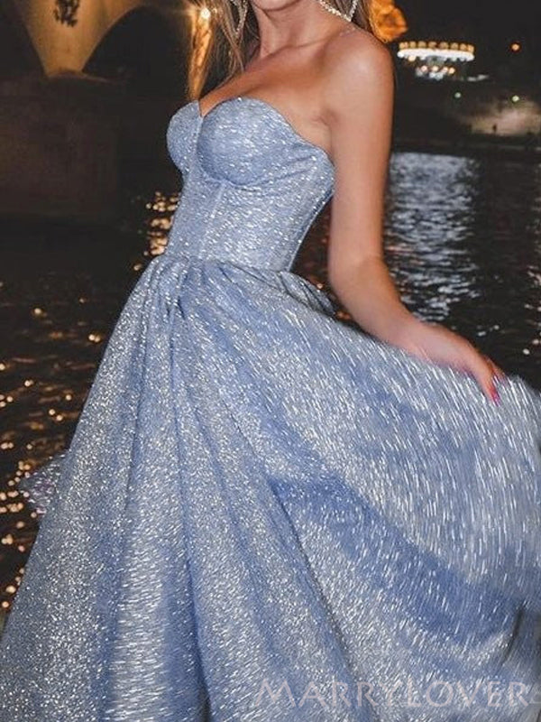 A-line Dusty Blue Sparkly Short Side Slit Strapless Homecoming Dresses – MarryLover