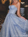 A-line Dusty Blue Sparkly Short Side Slit Strapless Homecoming Dresses, HM1010