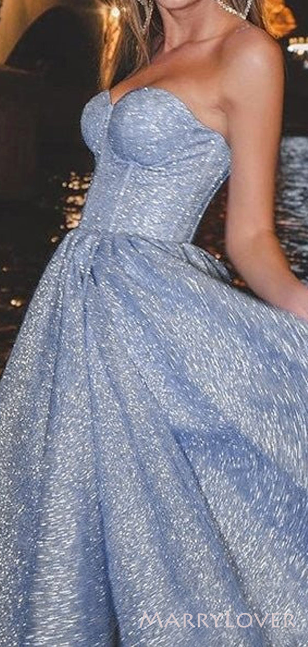 A-line Dusty Blue Sparkly Short Side Slit Strapless Homecoming Dresses MarryLover A-line Dusty Blue Sparkly Short Side Slit Strapless Homecoming Dresses MarryLover