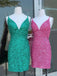 Spaghetti Straps V-neck Sequins Short Homecoming Dresses, HM1012