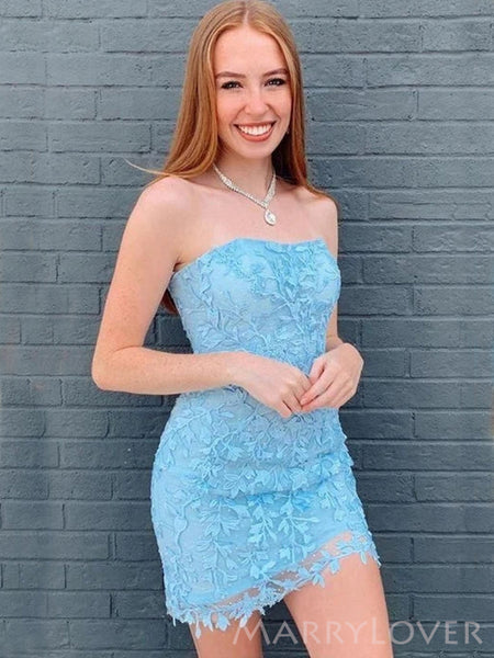 Blue Tulle Appliques Strapless Backless Short Homecoming Dresses, HM10 MarryLover Blue Tulle Appliques Strapless Backless Short Homecoming Dresses, HM10 MarryLover