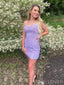 Lilac Tulle Appliques Spaghetti Straps Backless Short Homecoming Dresses, HM1015