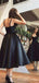 A-line Black Satin Spaghetti Straps Sweet Heart Short Homecoming Dresses, HM1020