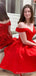 Red Satin A-line Off Shoulder Sweet Heart Short Homecoming Dresses, HM1021