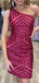 One Shoulder Burgundy Sequins Short Backless Homecoming Dresses, HM1027