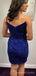 Simple Strapless Royal Blue Sequins Short V-neck Homecoming Dresses, HM1031