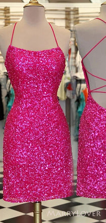 Blue Sequins Spaghetti Straps Short Backless Homecoming Dresses, HM1032