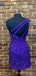 Simple One Shoulder Royal Blue Sequins Short Homecoming Dresses, HM1046