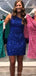 Simple One Shoulder Hot Pink Sequins Short Homecoming Dresses, HM1051