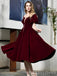Dark red Velvet V-neck A-line Short Homecoming Dresses, HM1056
