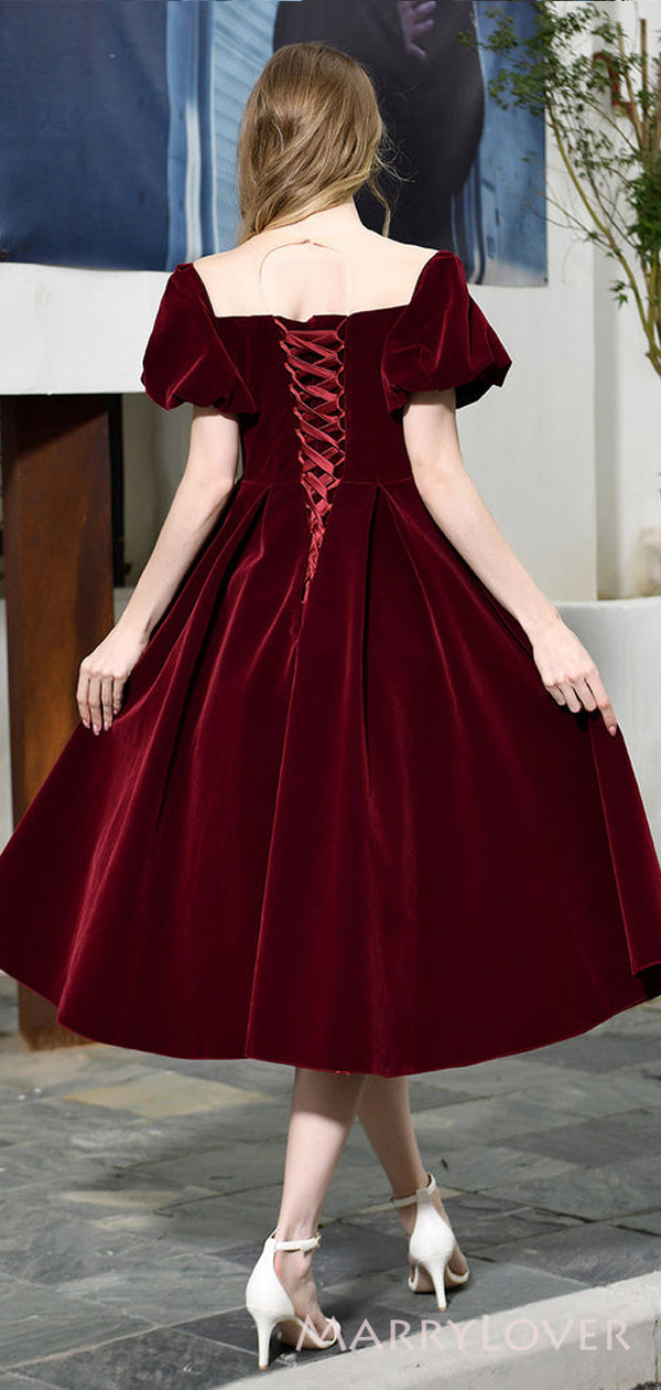 Dark red Velvet V-neck A-line Short Homecoming Dresses, HM1056 MarryLover Dark red Velvet V-neck A-line Short Homecoming Dresses, HM1056 MarryLover