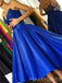 Royal Blue Satin Strapless A-line Short Backless Homecoming Dresses, HM1060