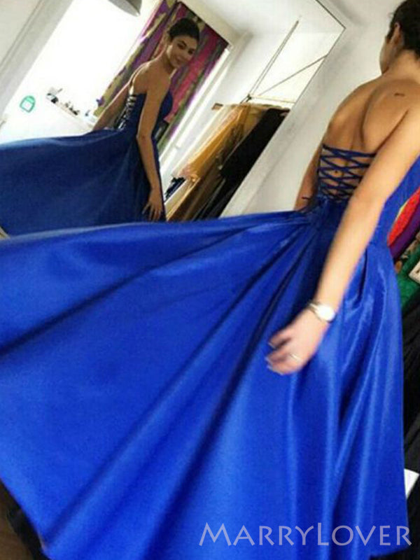 Royal Blue Satin Strapless A-line Short Backless Homecoming Dresses, H MarryLover Royal Blue Satin Strapless A-line Short Backless Homecoming Dresses, H MarryLover