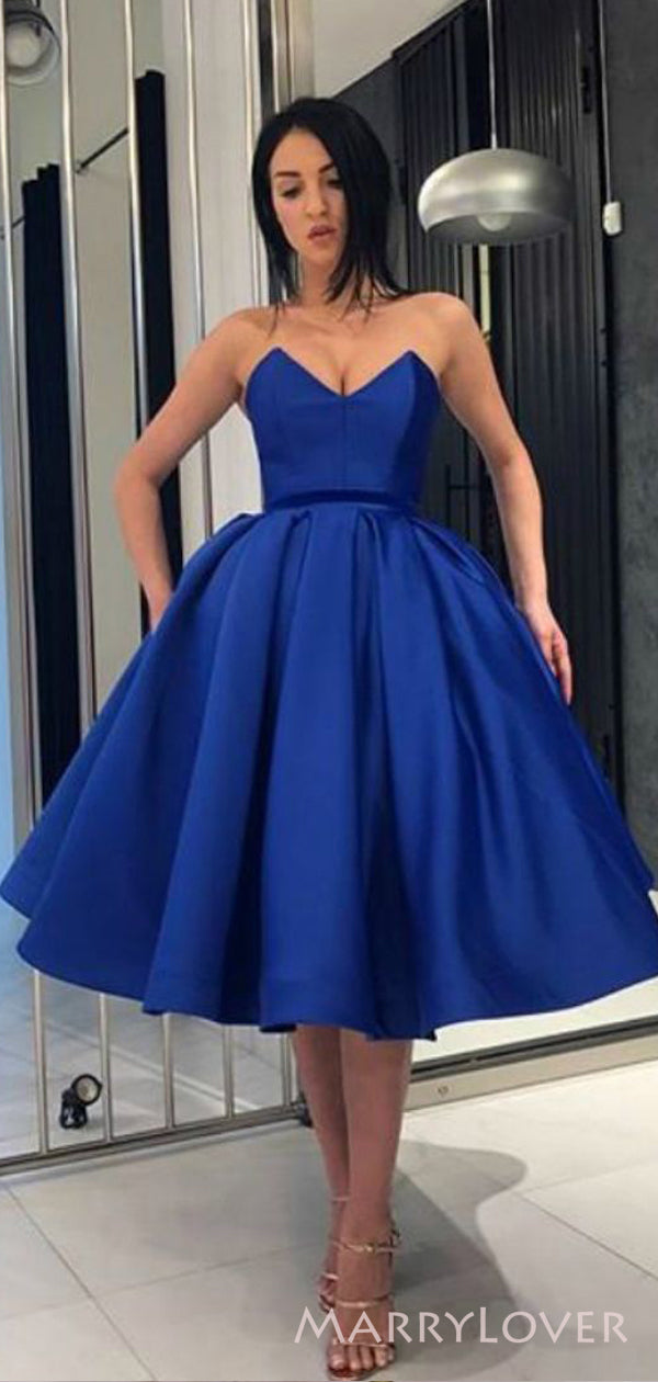 Royal Blue Satin Strapless A-line Short Backless Homecoming Dresses, H MarryLover Royal Blue Satin Strapless A-line Short Backless Homecoming Dresses, H MarryLover