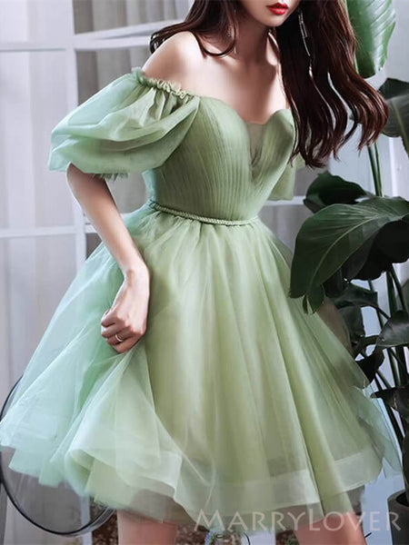 Off Shoulder A-line Tulle Half Sleeves Short Homecoming Dresses, HM107 – MarryLover