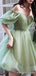 Off Shoulder A-line Tulle Half Sleeves Short Homecoming Dresses, HM1073