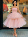 Pink Tulle A-line Strapless Short Homecoming Dresses, HM1078