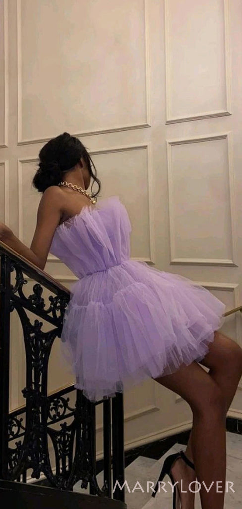 Sexy A-line Strapless Tulle Short Homecoming Dresses, HM1083