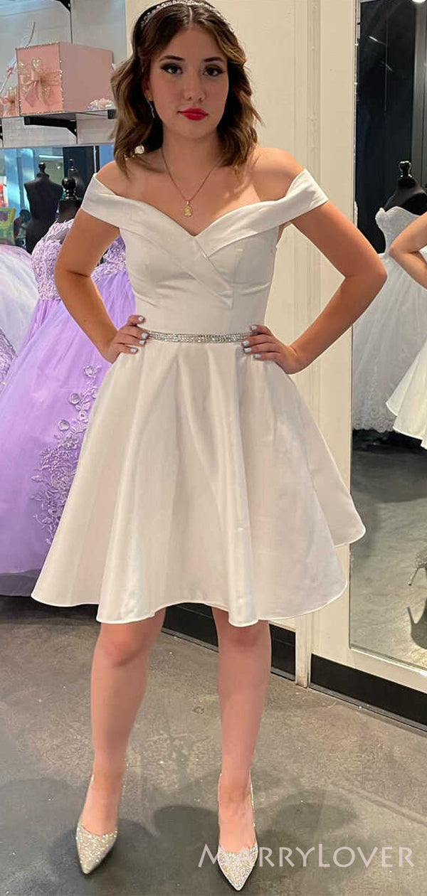 Off Shoulder White Satin Beaded Short Homecoming Dresses, HM1085 MarryLover Off Shoulder White Satin Beaded Short Homecoming Dresses, HM1085 MarryLover
