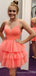 A-line Orange Tulle Spaghetti Straps Short Homecoming Dresses, HM1094