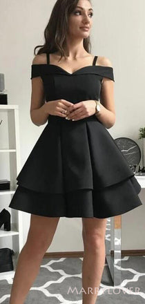 Off Shoulder Spaghetti Straps Satin A-line Short Homecoming Dresses, HM1096