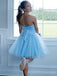 A-line Blue Tulle Strapless Short Homecoming Dresses, HM1100