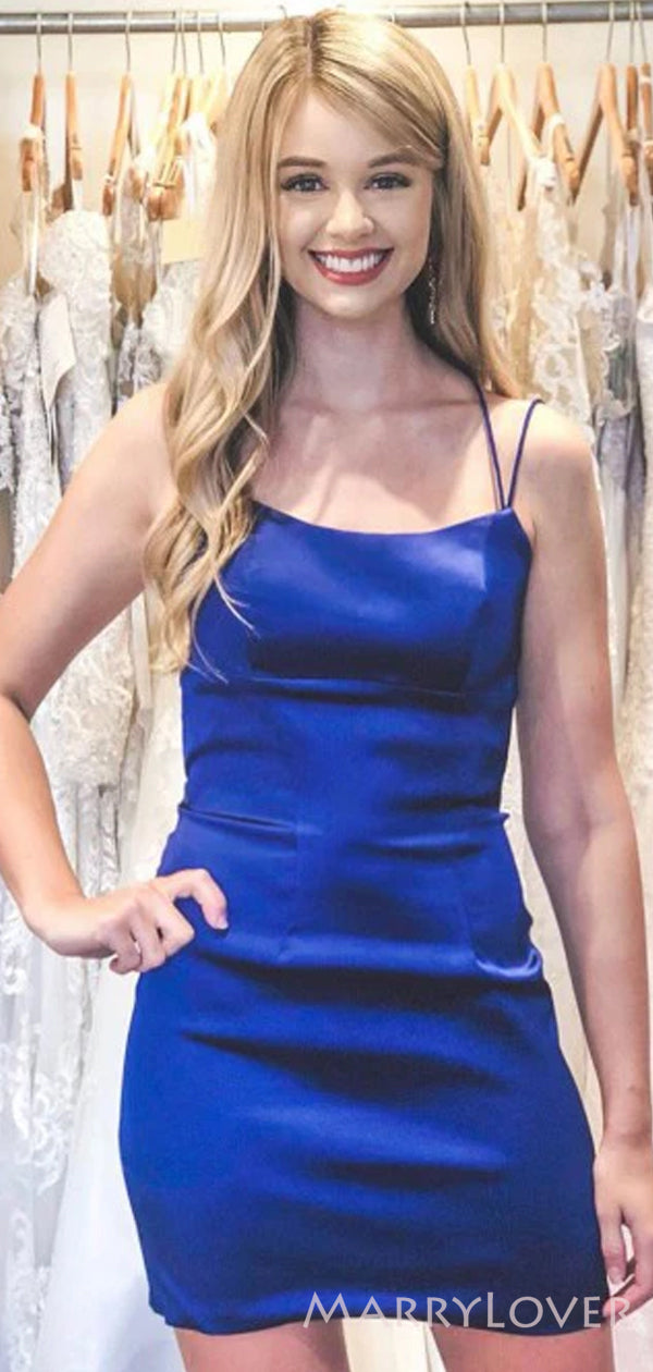 Royal Blue Satin Spaghetti Straps Mermaid Short Homecoming Dresses, HM – MarryLover Royal Blue Satin Spaghetti Straps Mermaid Short Homecoming Dresses, HM – MarryLover