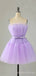 Simple A-line Tulle Strapless Short Homecoming Dresses, HM1103