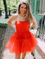 Red Tulle A-line Strapless Short Homecoming Dresses, HM1107
