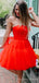 Red Tulle A-line Strapless Short Homecoming Dresses, HM1107